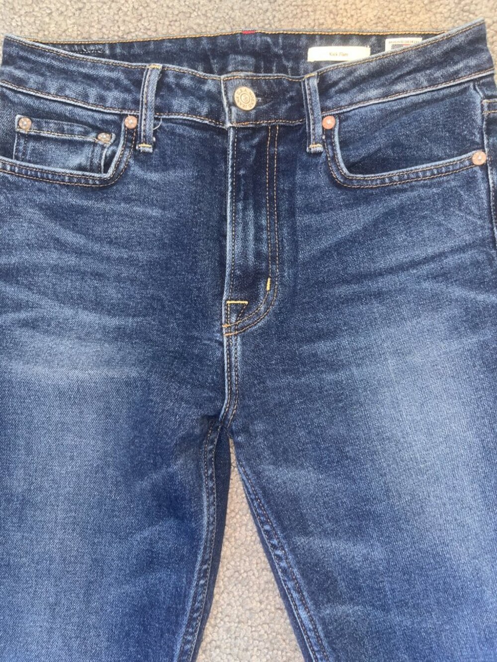 NOEND NO END Denim Farrah Mid Rise Kick Flare Raw Hem Cropped Jeans  -EUC - 28 - Picture 2 of 15